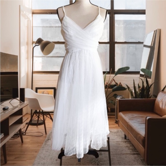 Aqua White Lace Mid Calf Fit & Flare Dress Size 6 - Picture 4 of 14